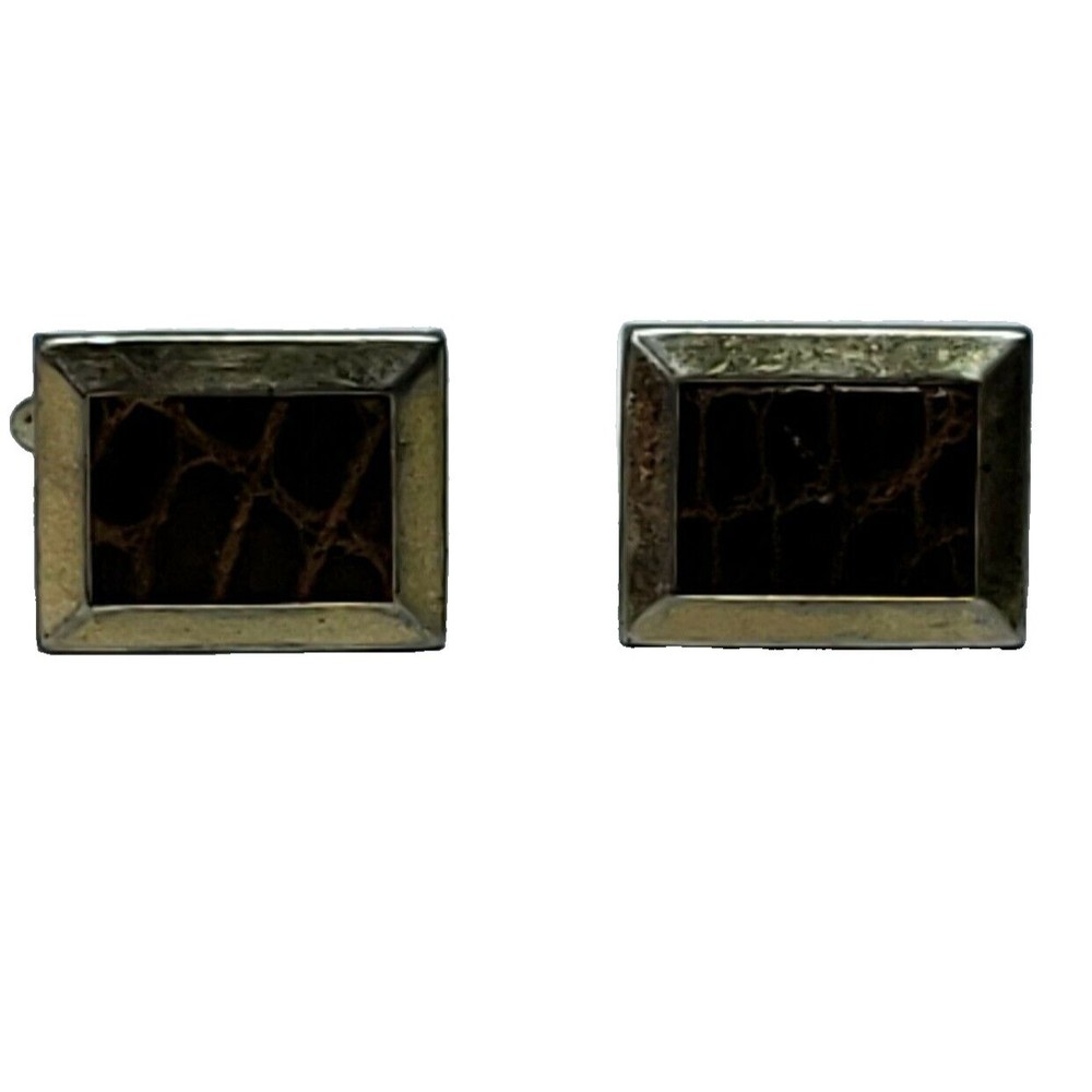 Vintage Snakeskin Goldtone Hickok USA Cufflinks Pair